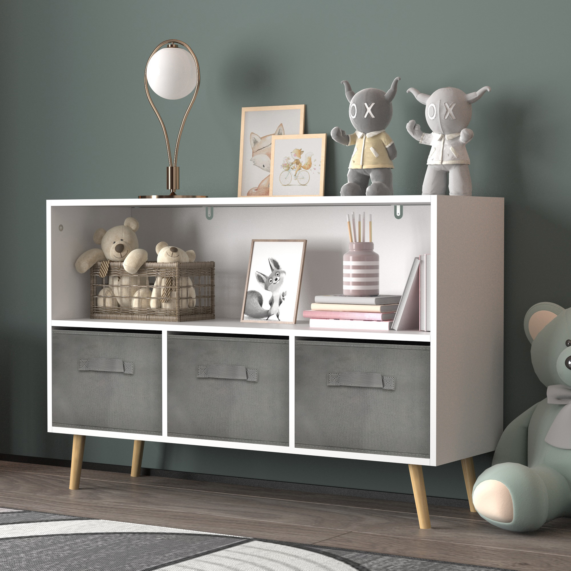 Kids Toys Drawers - Kids bookcase with Collapsible Fabric Drawers,