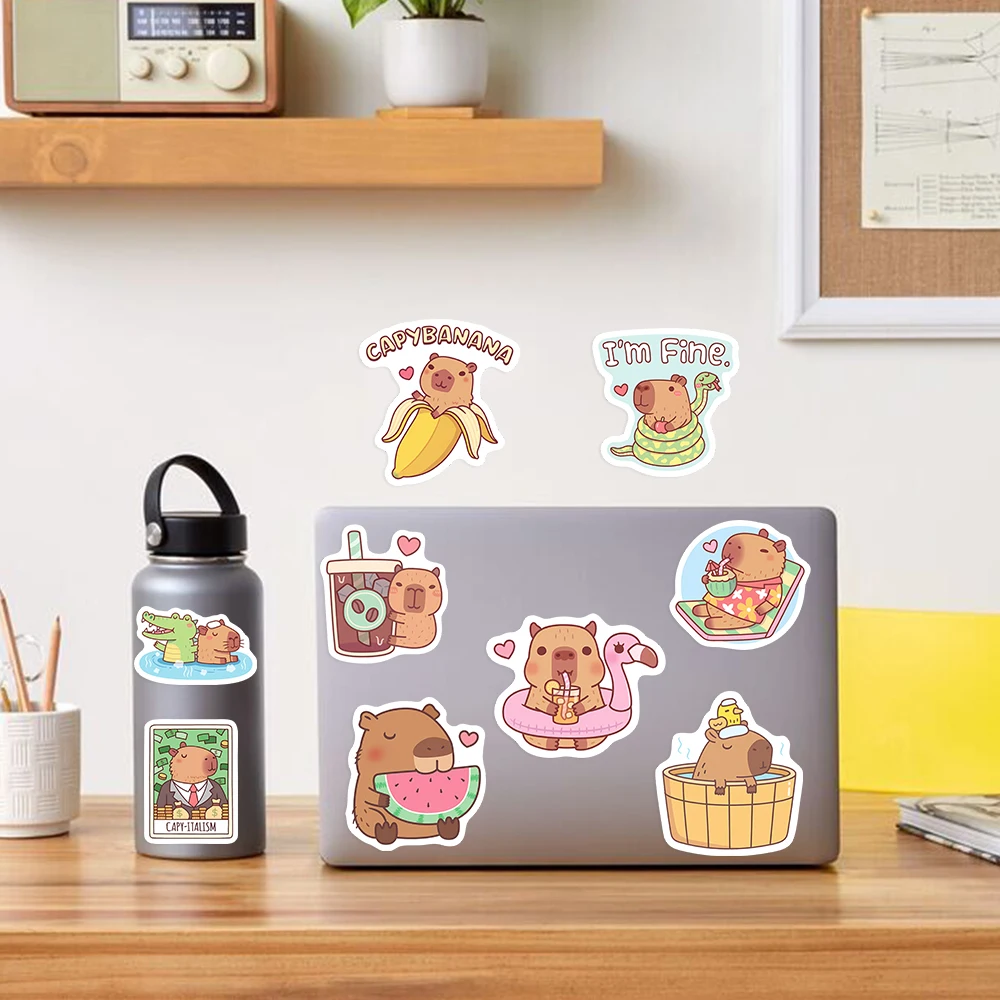 Cute Capybara Cafe Stickers Ca - مراجعة Kids Toys Laptop وسعره