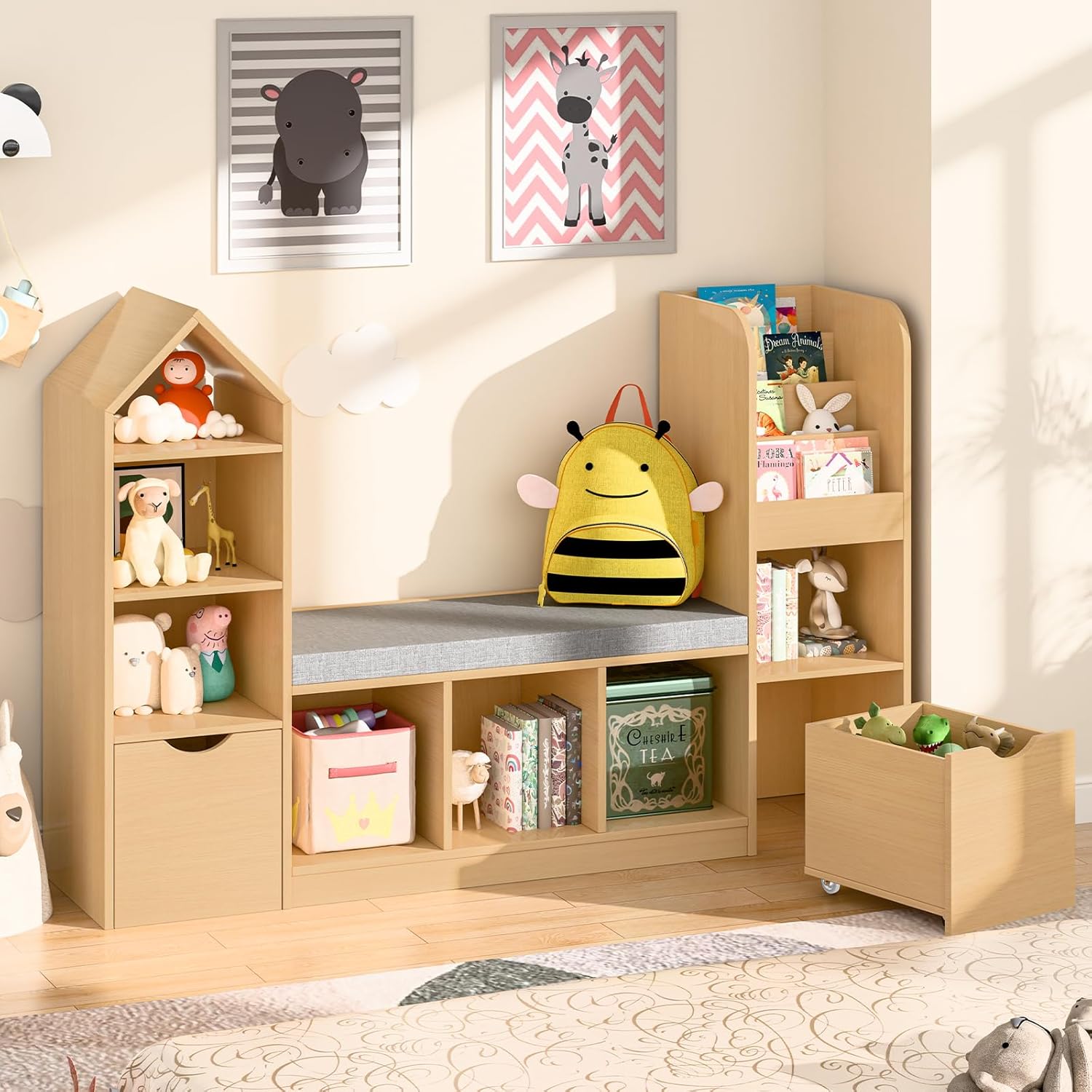 55.12’’Kids Bookshelf with Rea - مراجعة Kids Toys Drawers وسعره
