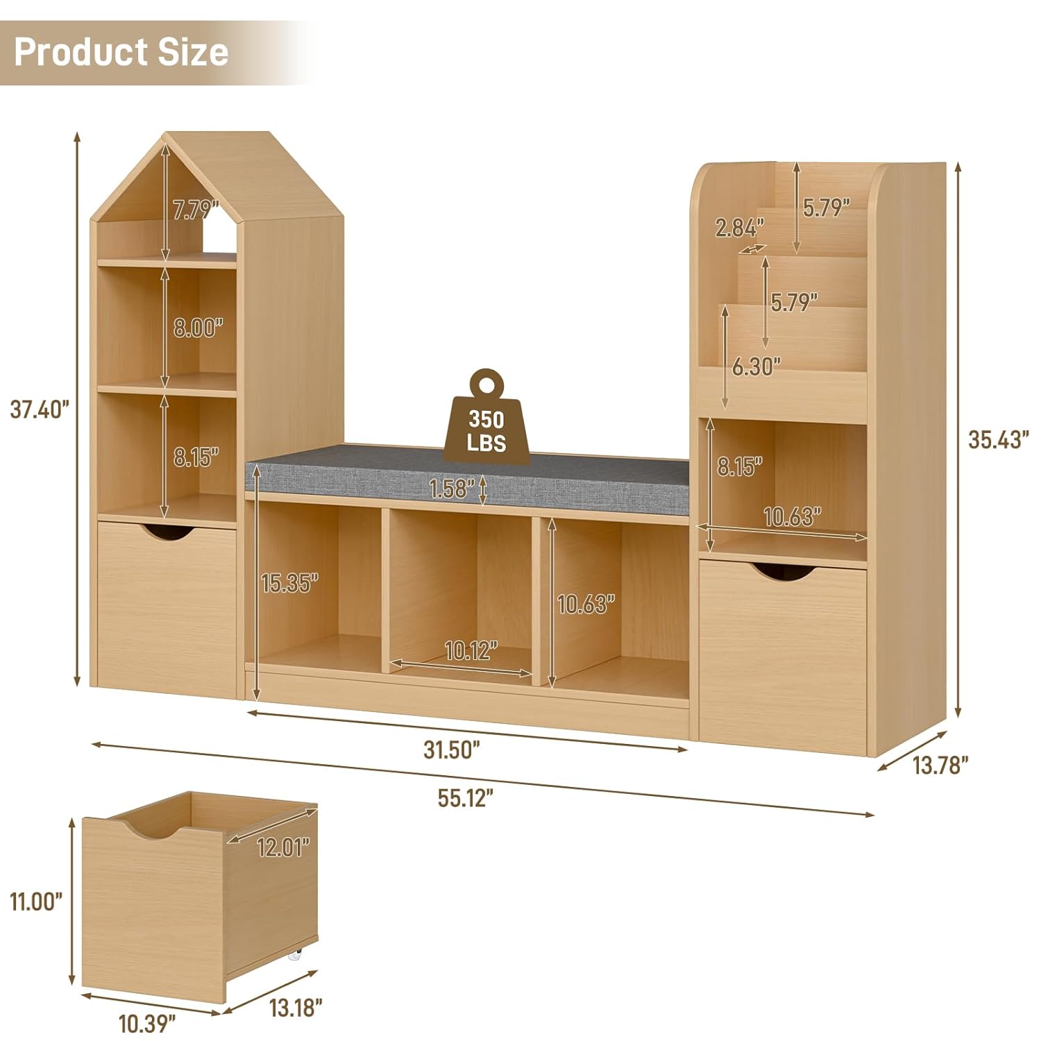 55.12’’Kids Bookshelf with Rea - مراجعة Kids Toys Drawers وسعره