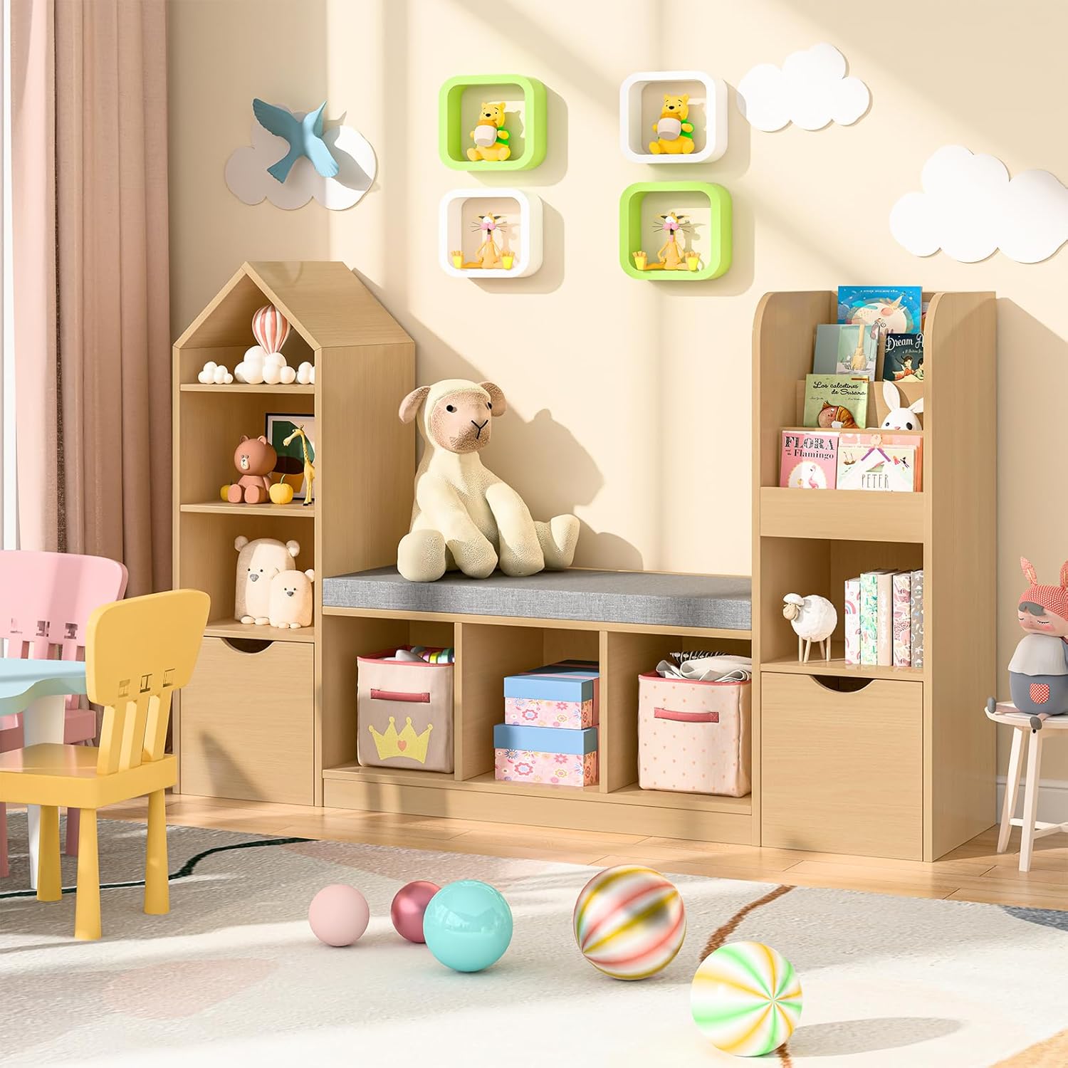 55.12’’Kids Bookshelf with Rea - مراجعة Kids Toys Drawers وسعره