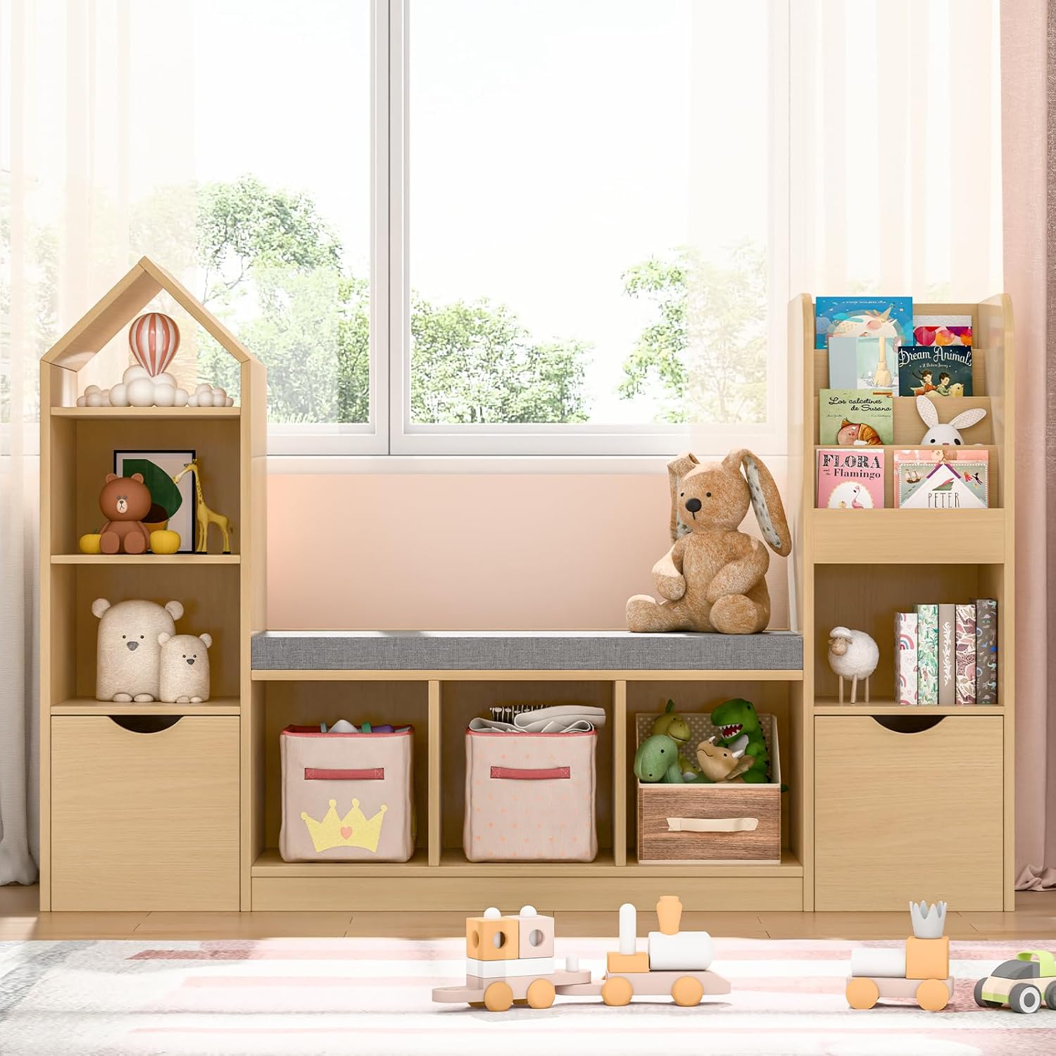 55.12’’Kids Bookshelf with Rea - مراجعة Kids Toys Drawers وسعره
